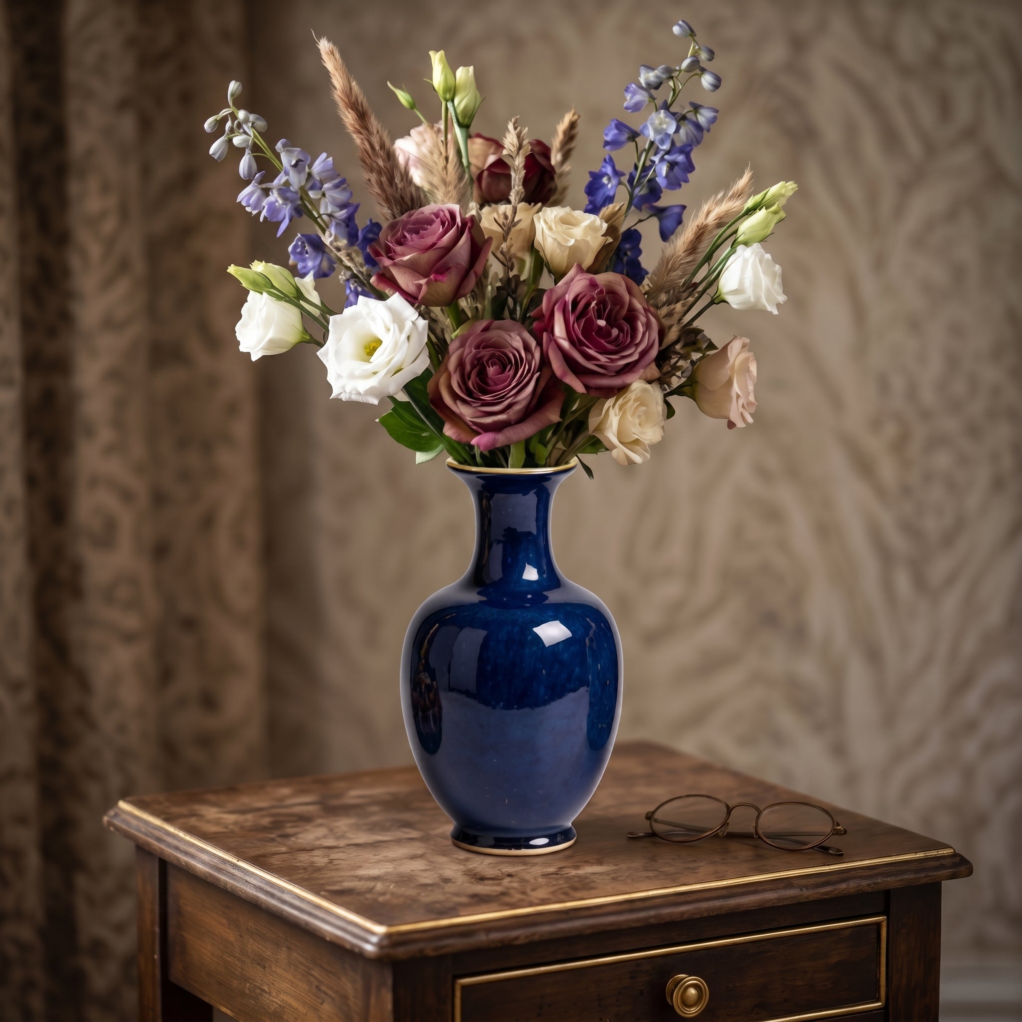 Elegant Vintage Cobalt Blue Ceramic Vase