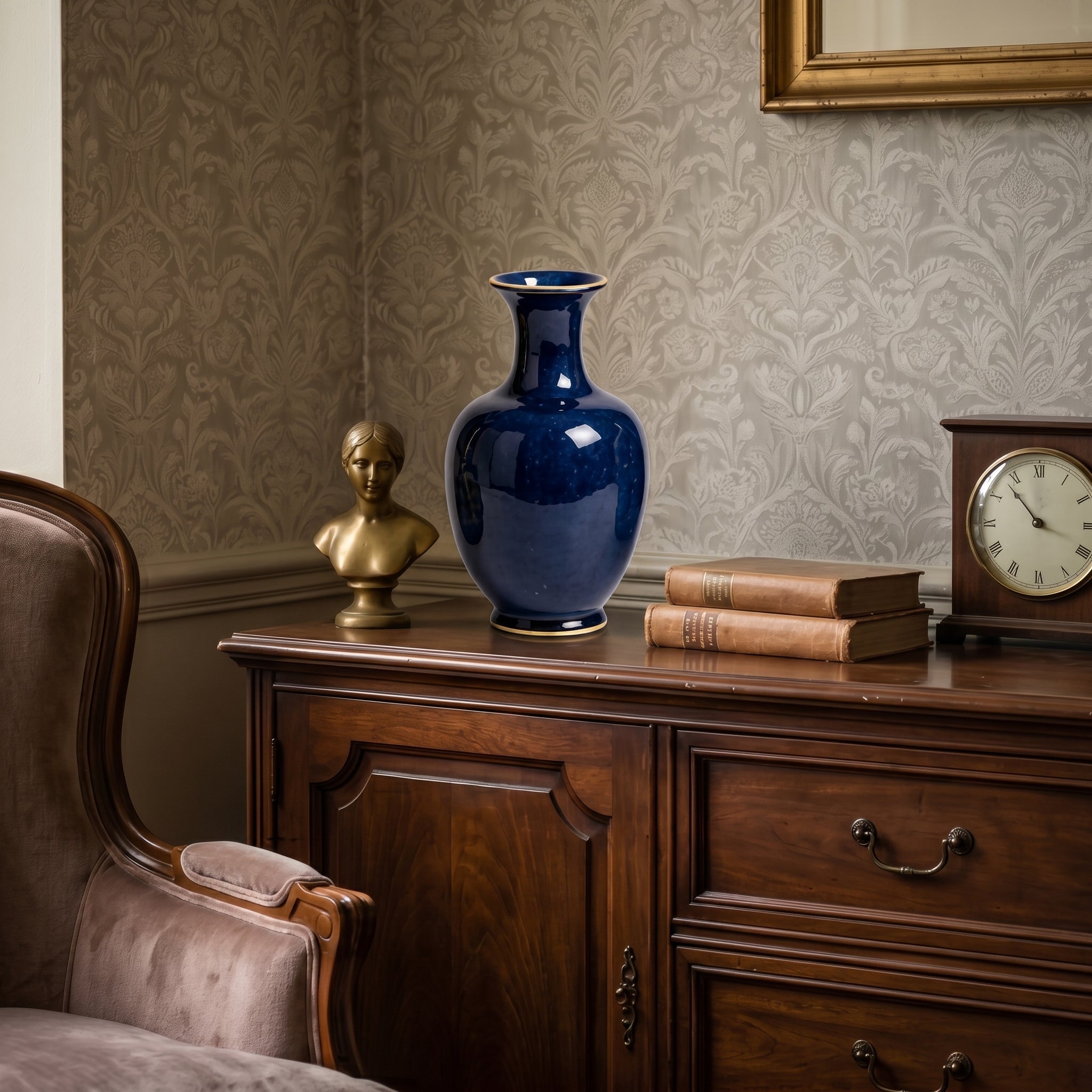 Elegant Vintage Cobalt Blue Ceramic Vase