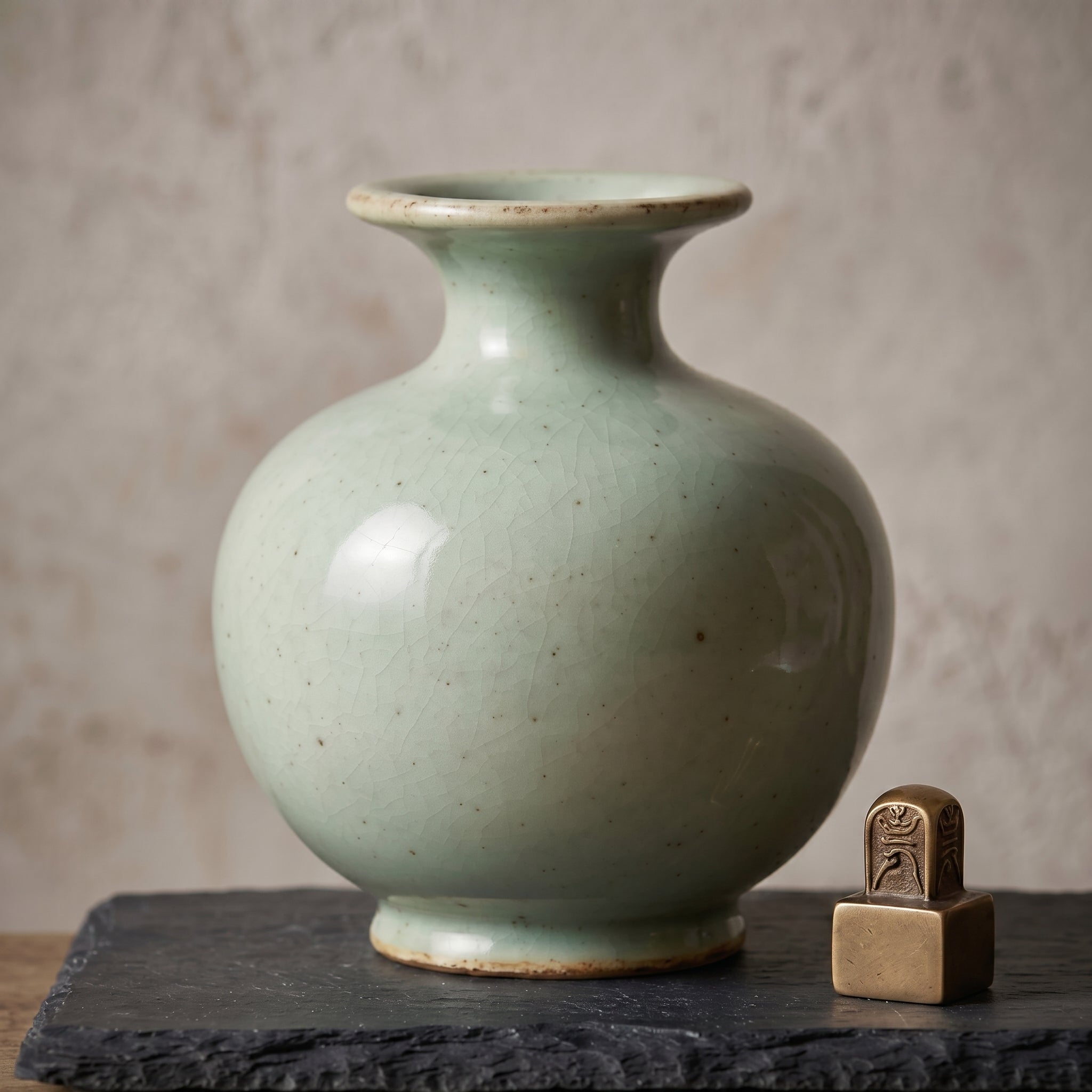 Tranquil Celadon Green Speckled Ceramic Vase