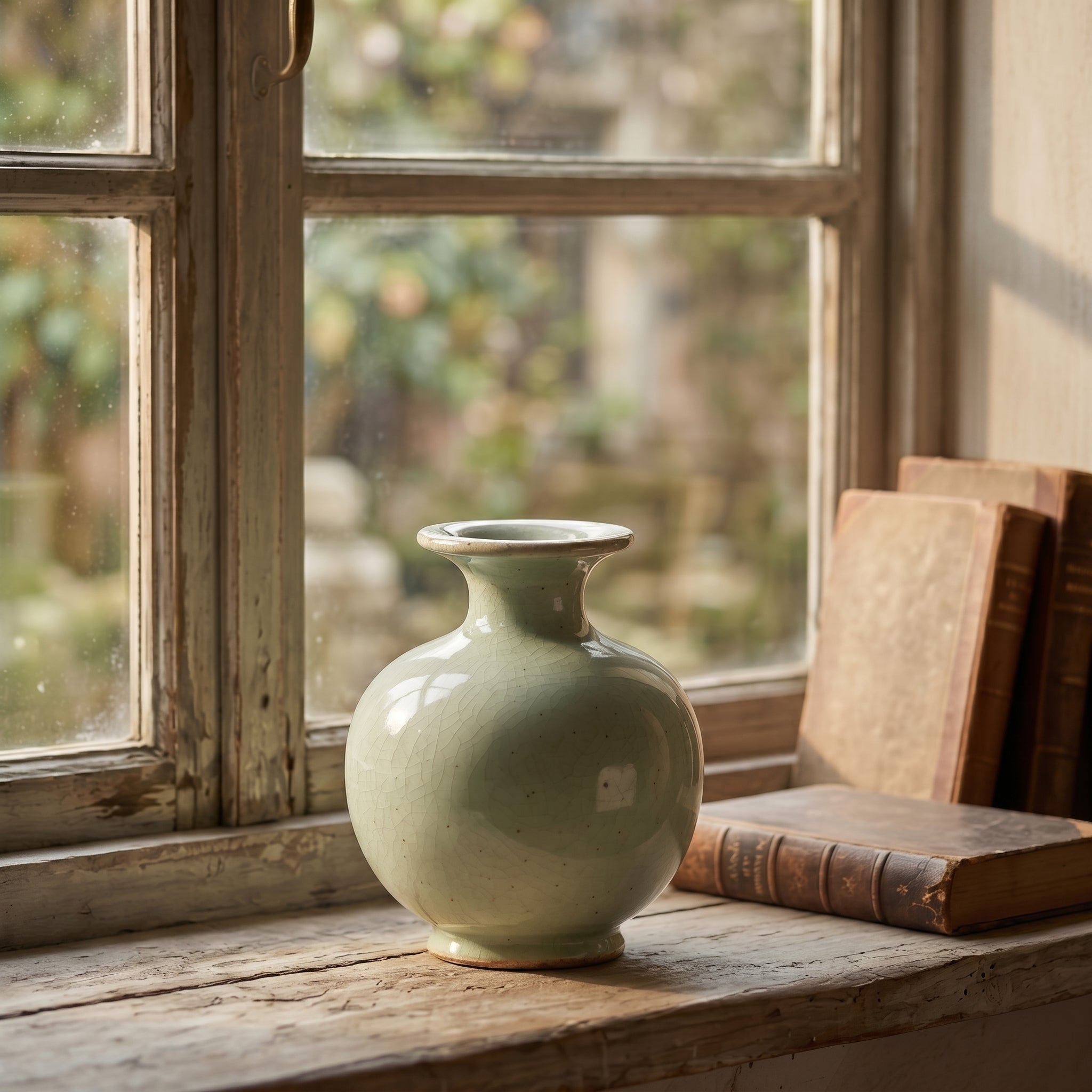 Tranquil Celadon Green Speckled Ceramic Vase
