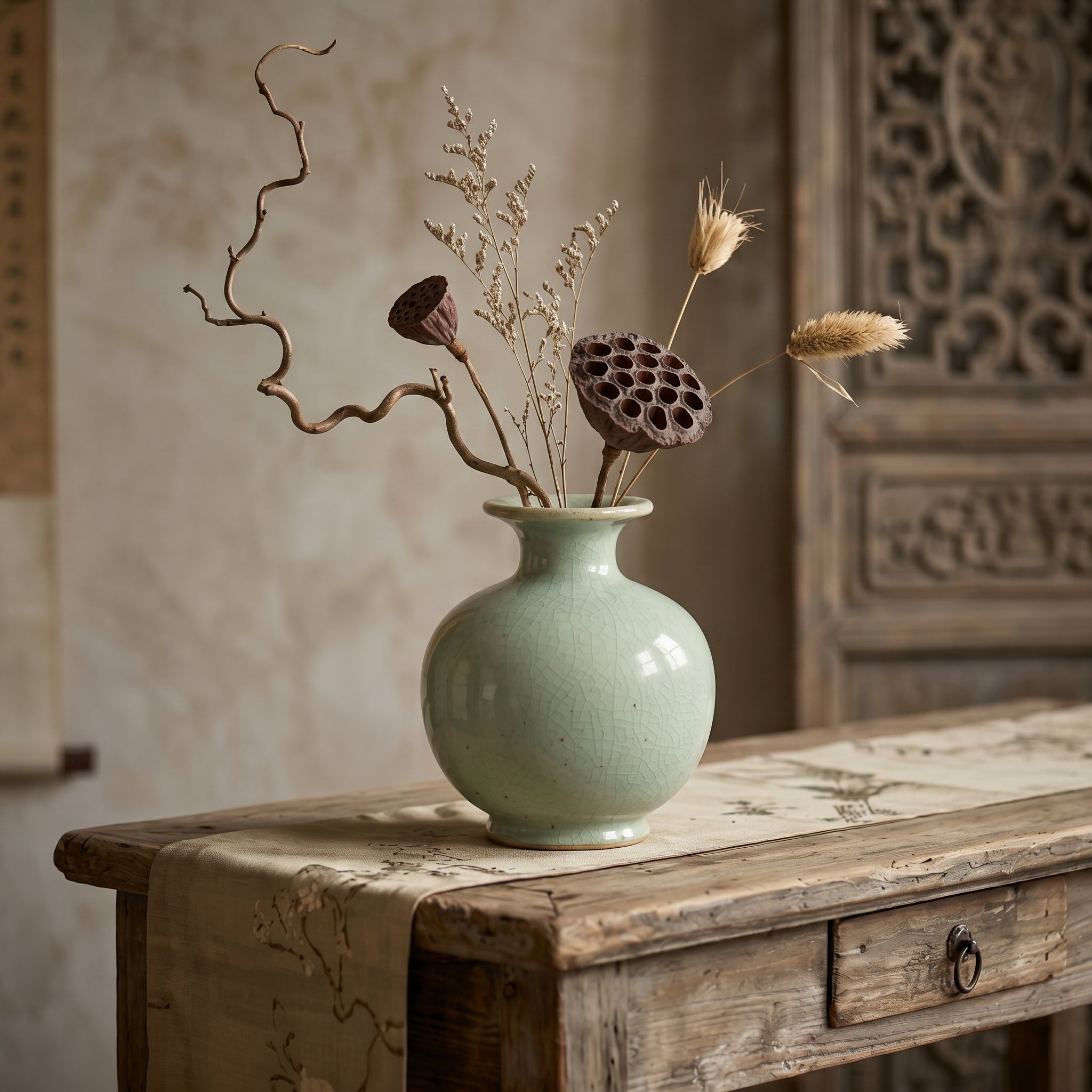 Tranquil Celadon Green Speckled Ceramic Vase