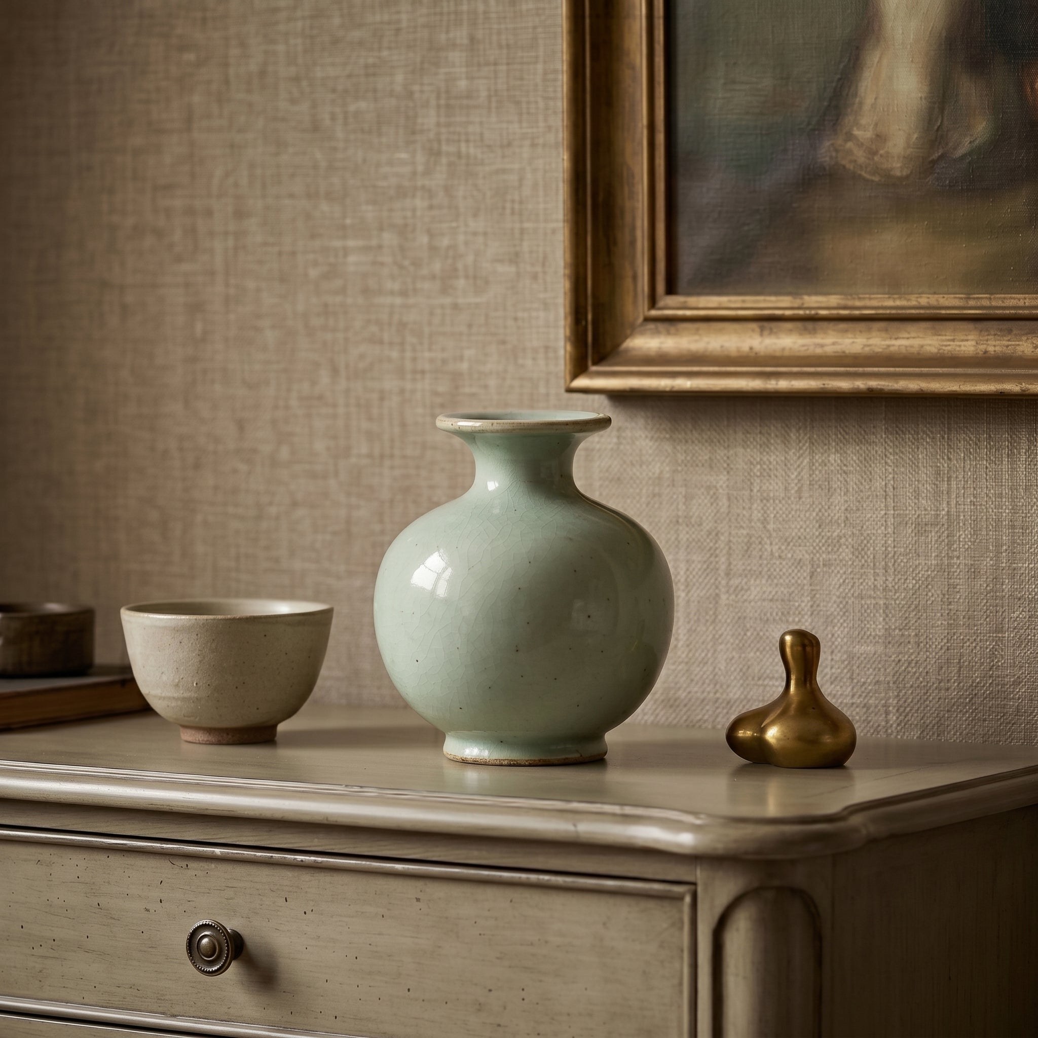 Tranquil Celadon Green Speckled Ceramic Vase