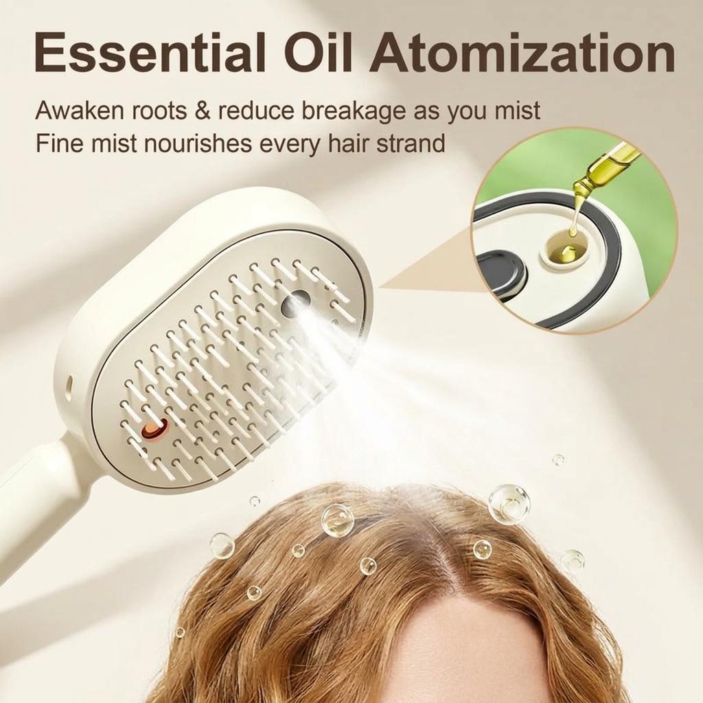 Electric Spray Air Cushion Massage Comb – Self-Cleaning, Anti-Tangle, Anti-Static, Volumizing Hair Brush with Essential Oil Mist Aromatherapy for Hair Care
