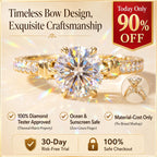 🔥 LAST DAY 90% OFF: Tester-Passing HD-Fire D-VVS1 Flawless Moissanite Vintage Bow Ring in Triple 14K Gold