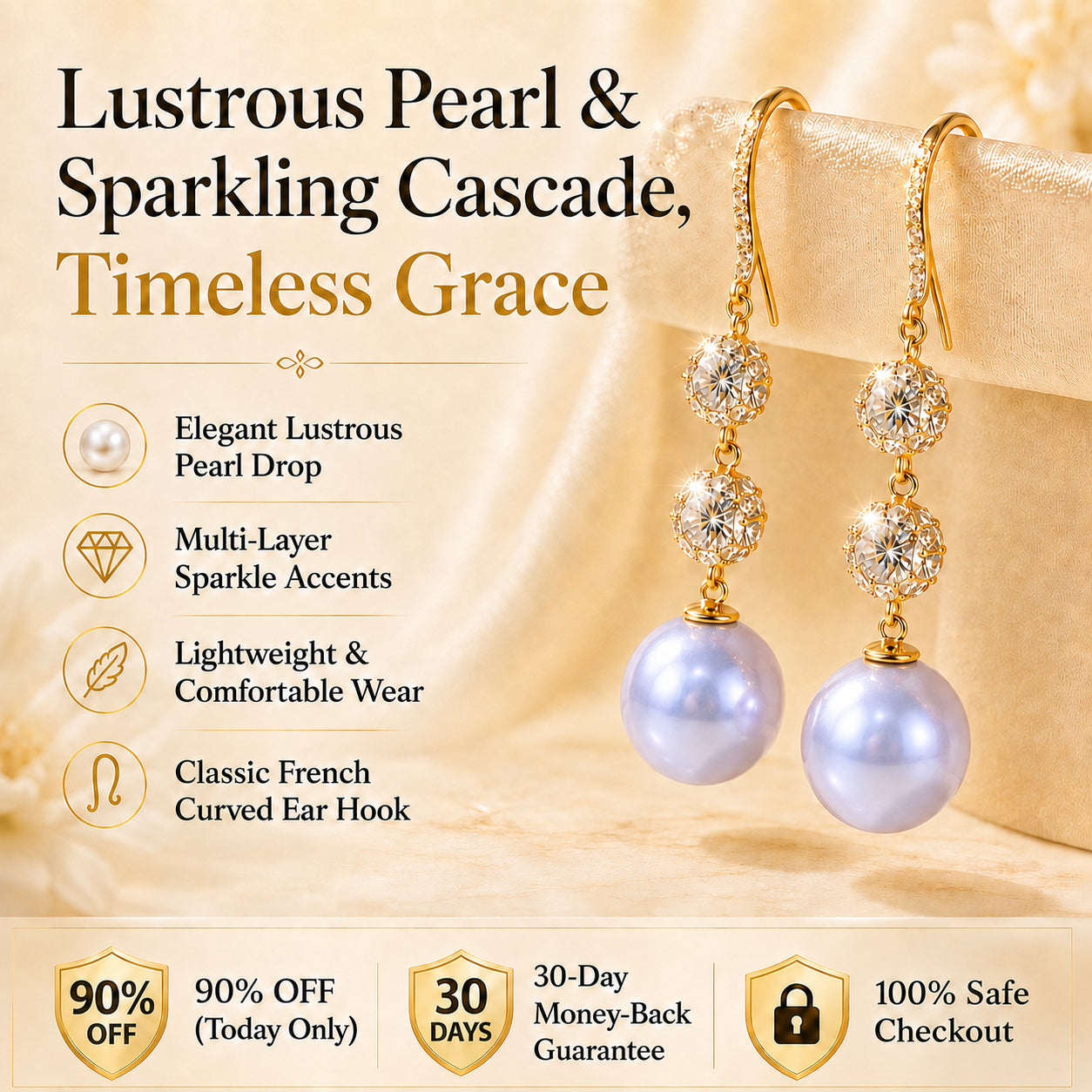 🔥 LAST DAY 90% OFF : Lustrous Pearl & Sparkling Cascade Drop Earrings – Timeless Grace & Modern Luxury