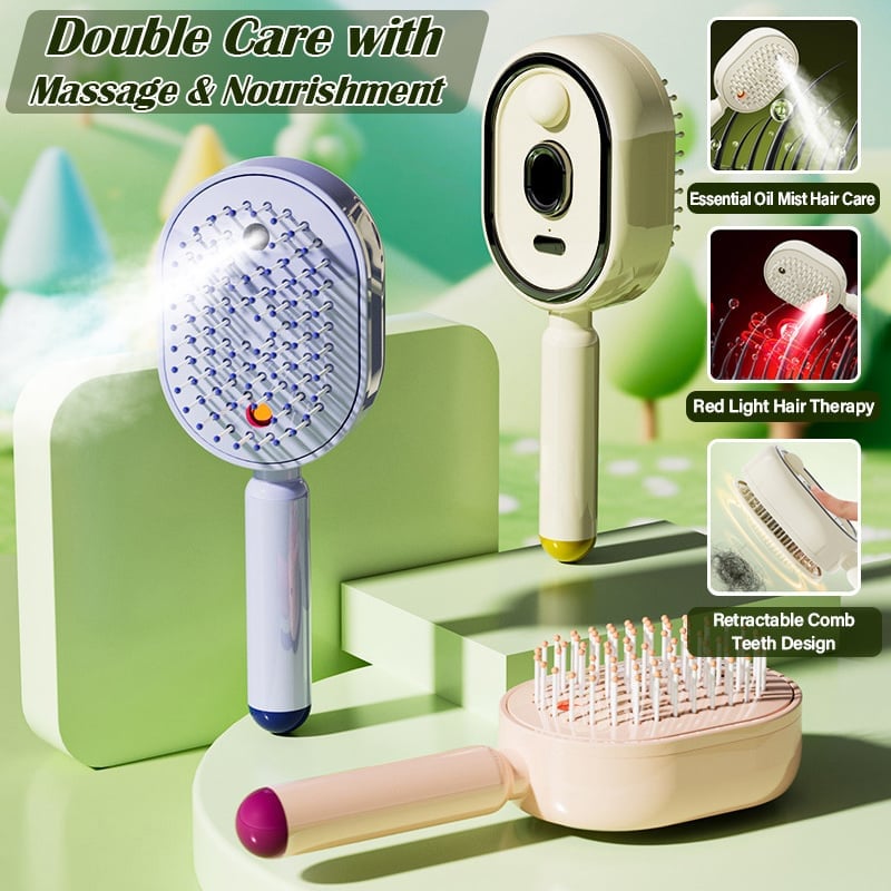 Electric Spray Air Cushion Massage Comb – Self-Cleaning, Anti-Tangle, Anti-Static, Volumizing Hair Brush with Essential Oil Mist Aromatherapy for Hair Care