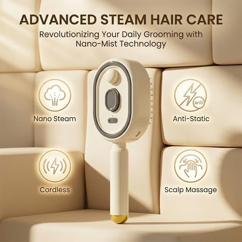 Electric Spray Air Cushion Massage Comb – Self-Cleaning, Anti-Tangle, Anti-Static, Volumizing Hair Brush with Essential Oil Mist Aromatherapy for Hair Care