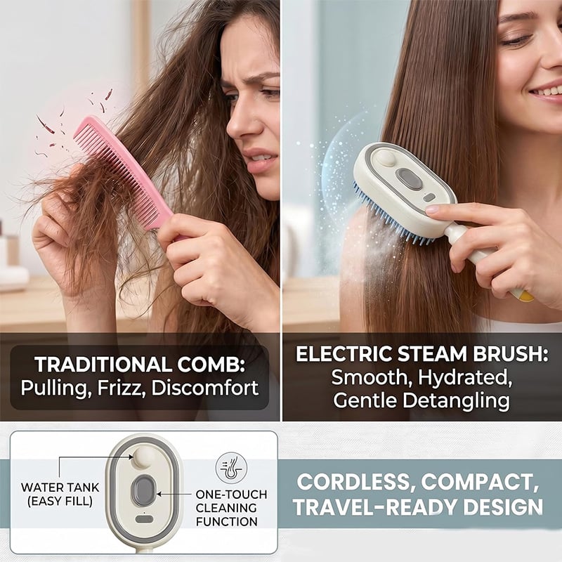 Electric Spray Air Cushion Massage Comb – Self-Cleaning, Anti-Tangle, Anti-Static, Volumizing Hair Brush with Essential Oil Mist Aromatherapy for Hair Care