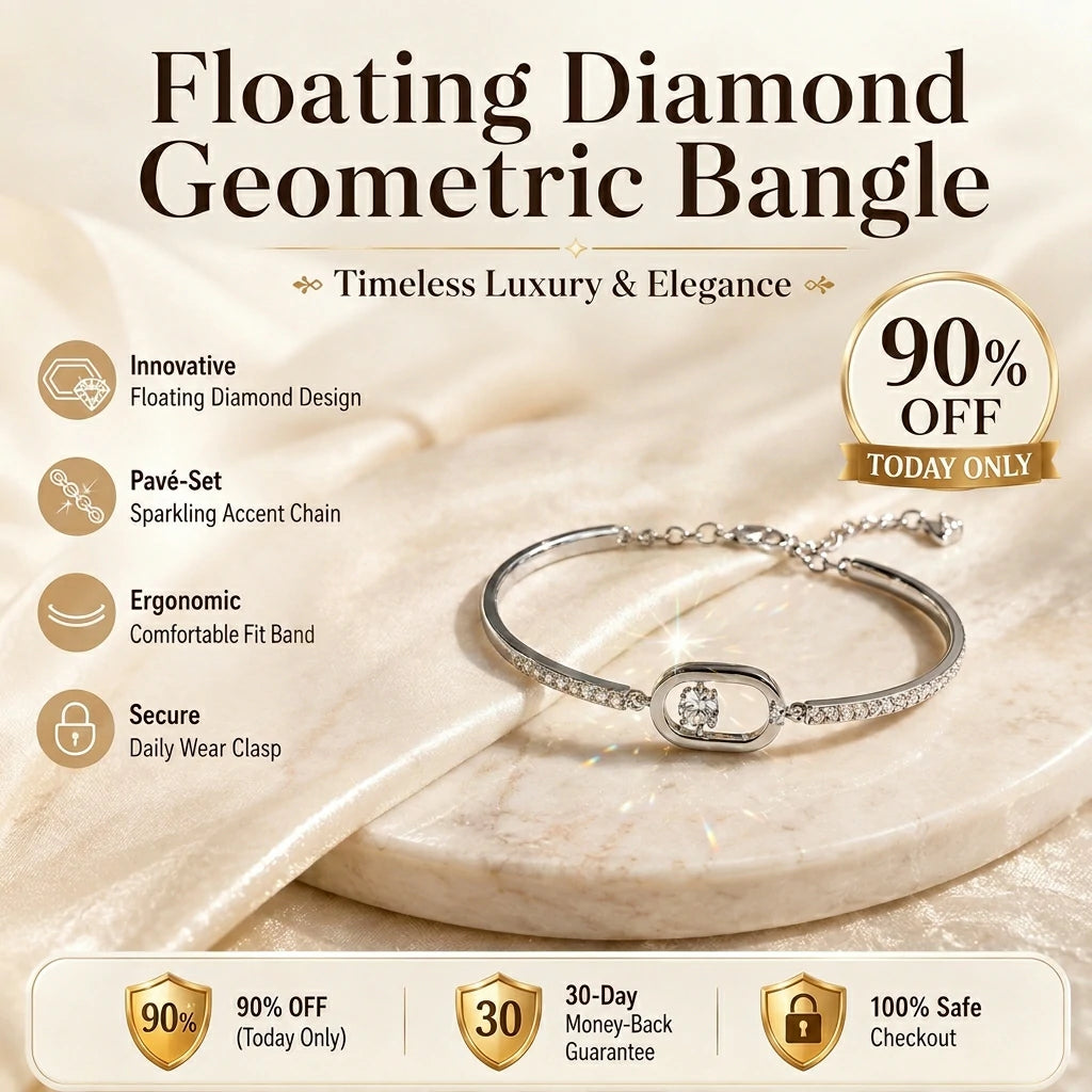 🔥 LAST DAY 90% OFF : Floating Diamond Geometric Bangle – Timeless Luxury &amp; Kinetic Brilliance