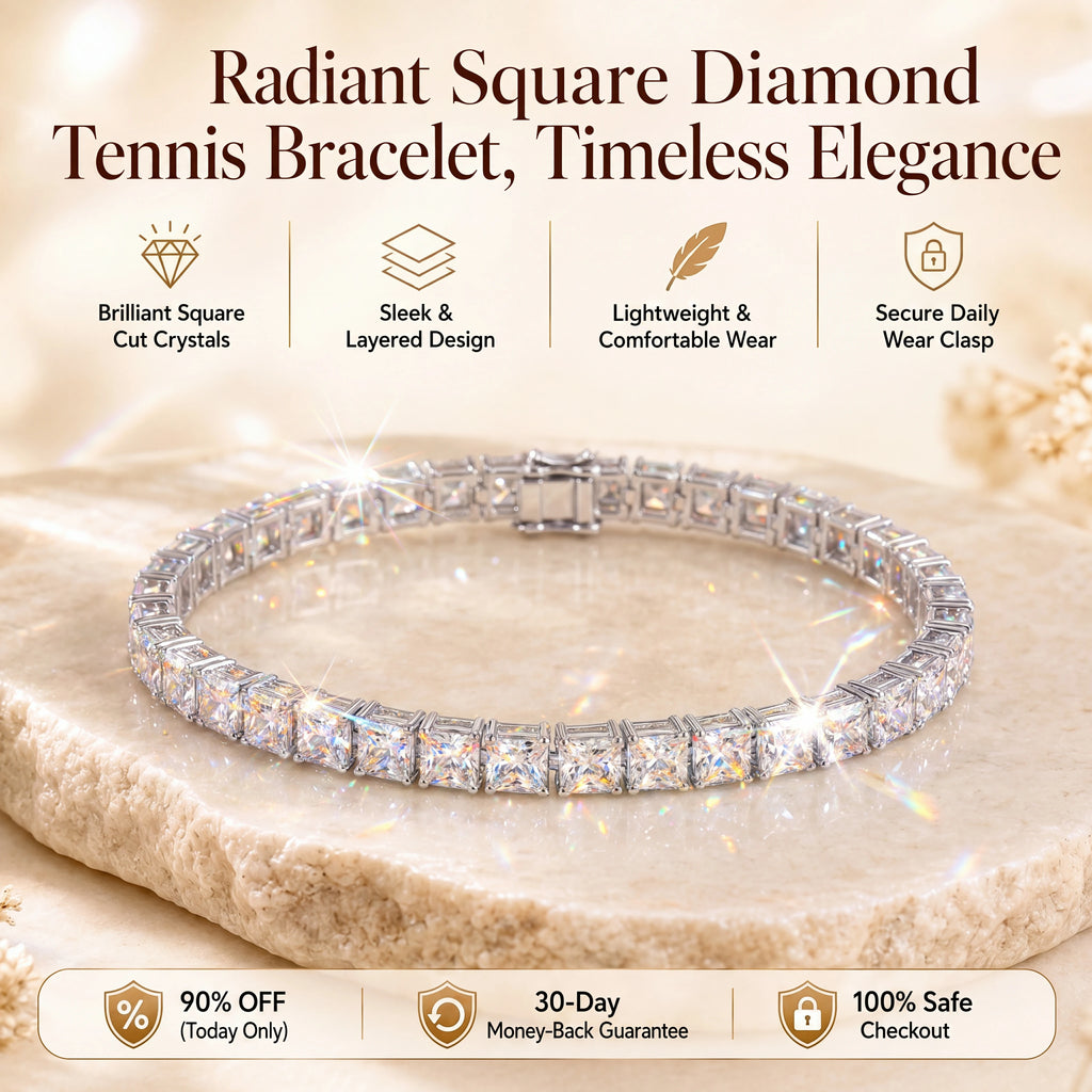 🔥 LAST DAY 90% OFF : Radiant Square Diamond Tennis Bracelet – Seamless Brilliance & Fluid Comfort