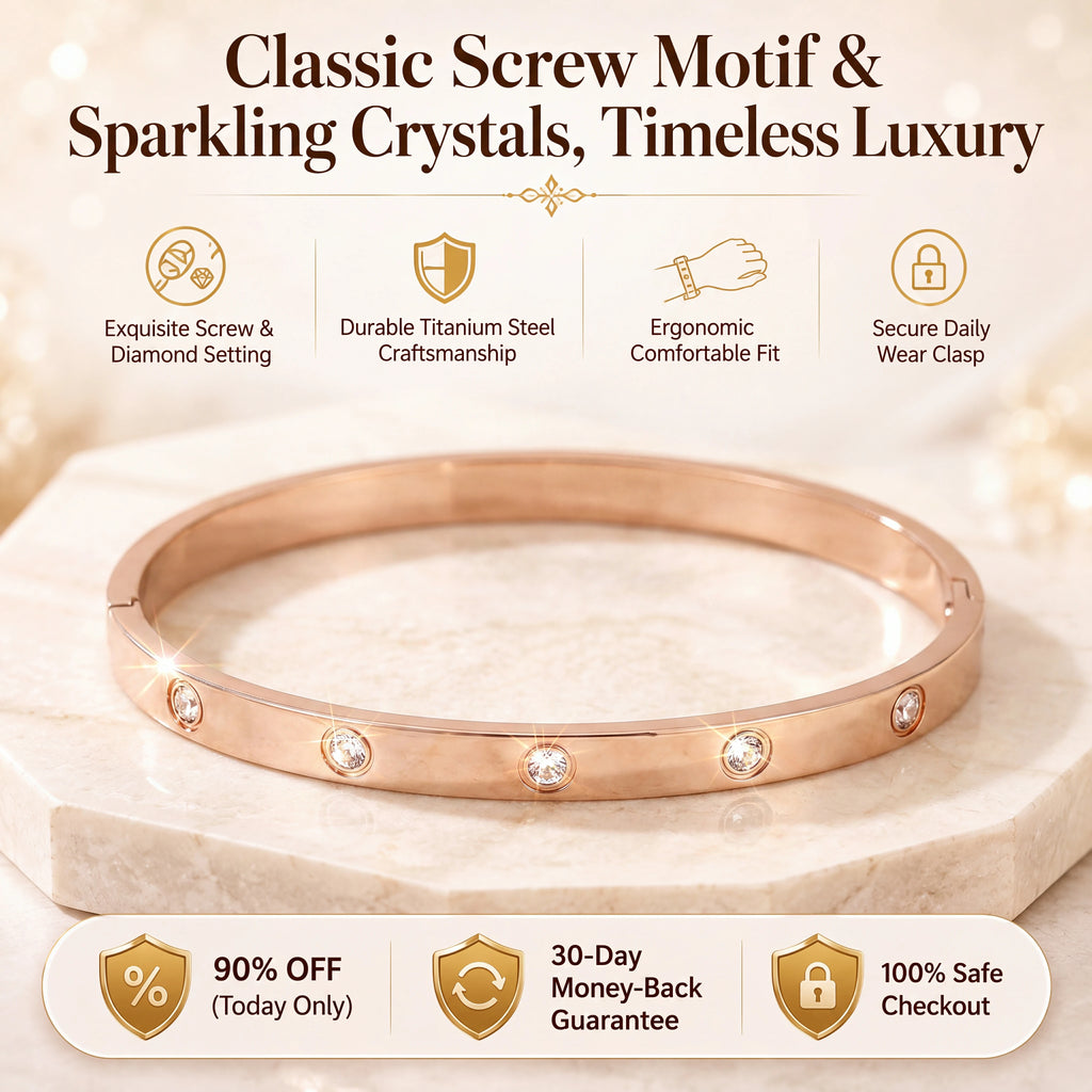 🔥 LAST DAY 90% OFF : Classic Screw Motif & Sparkling Crystal Bangle Bracelet – Timeless Luxury & Waterproof Titanium Steel