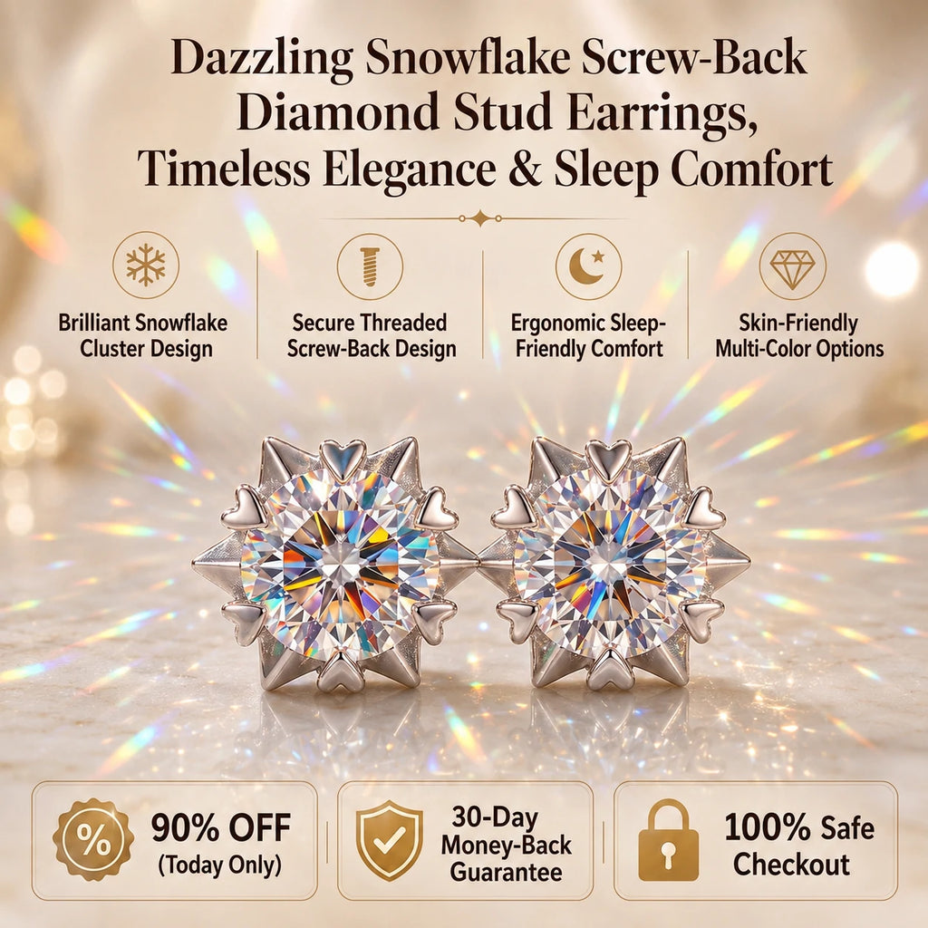 🔥 LAST DAY 90% OFF : Dazzling Snowflake Screw-Back Diamond Stud Earrings – Architectural Brilliance & Sleep-Friendly Comfort