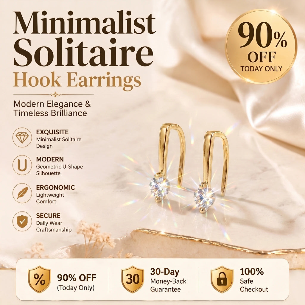 🔥 LAST DAY 90% OFF : Minimalist Solitaire U-Shape Hook Earrings – Easy-On Comfort & Timeless Brilliance