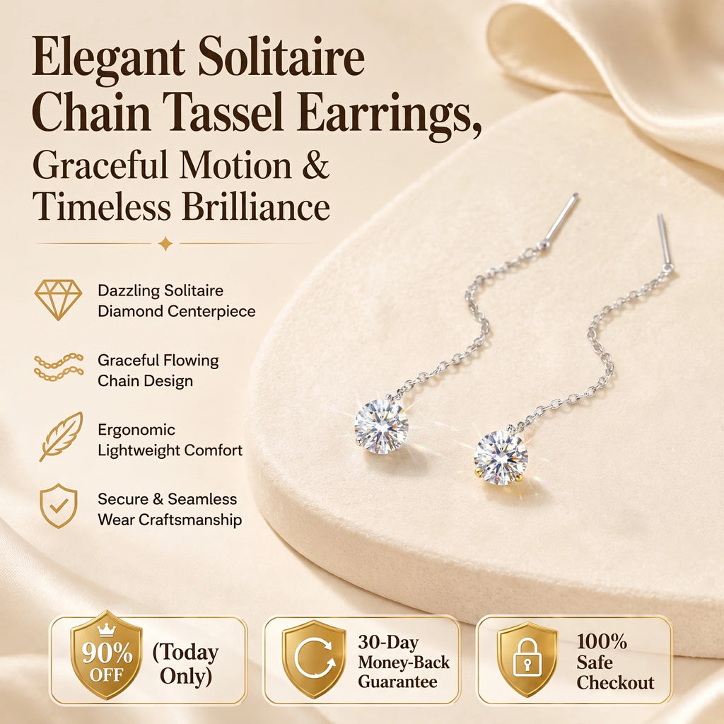 🔥 LAST DAY 90% OFF : Elegant Solitaire Chain Tassel Threader Earrings – Graceful Flowing Motion & Timeless Brilliance