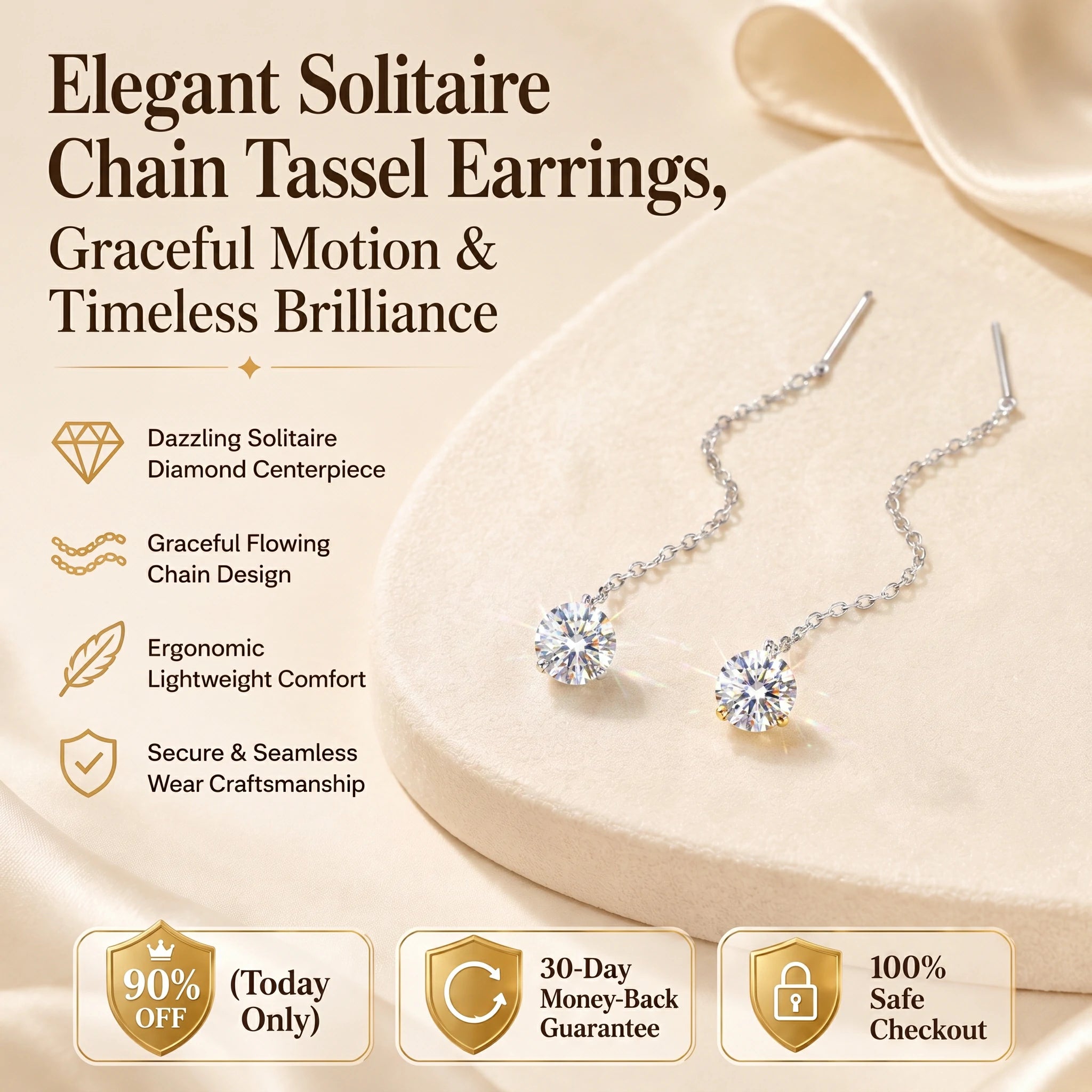 🔥 LAST DAY 90% OFF : Elegant Solitaire Chain Tassel Threader Earrings – Graceful Flowing Motion & Timeless Brilliance