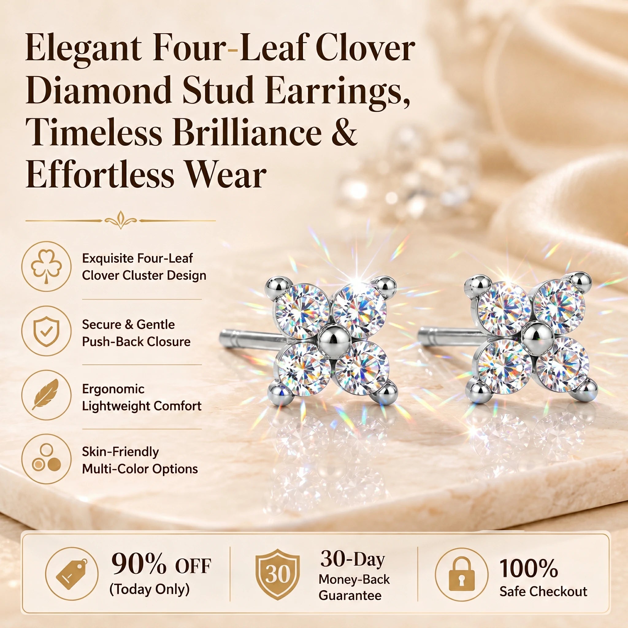 🔥 LAST DAY 90% OFF : Elegant Four-Leaf Clover Moissanite Diamond Stud Earrings – Timeless Luxury & 100% Diamond Tester Approved