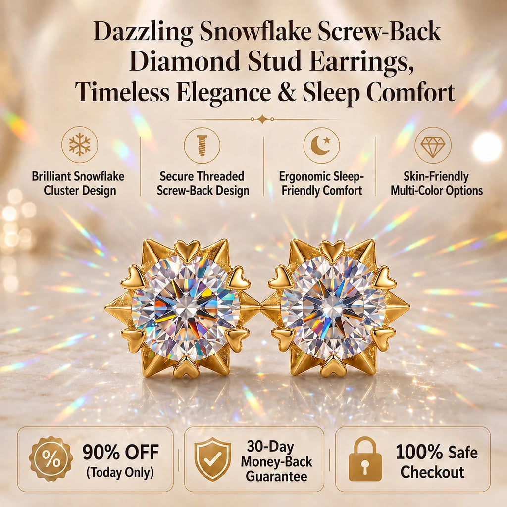 🔥 LAST DAY 90% OFF : Dazzling Snowflake Screw-Back Diamond Stud Earrings – Architectural Brilliance & Sleep-Friendly Comfort