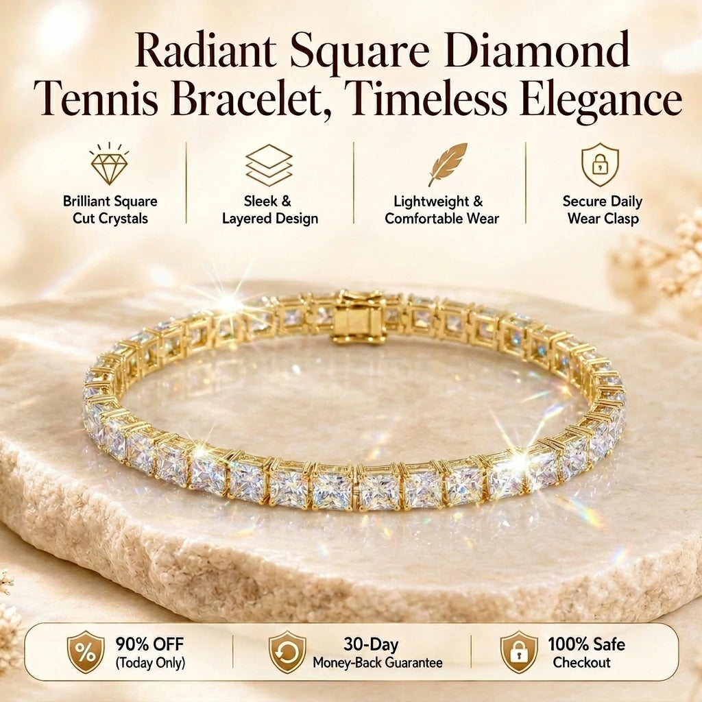 🔥 LAST DAY 90% OFF : Radiant Square Diamond Tennis Bracelet – Seamless Brilliance & Fluid Comfort