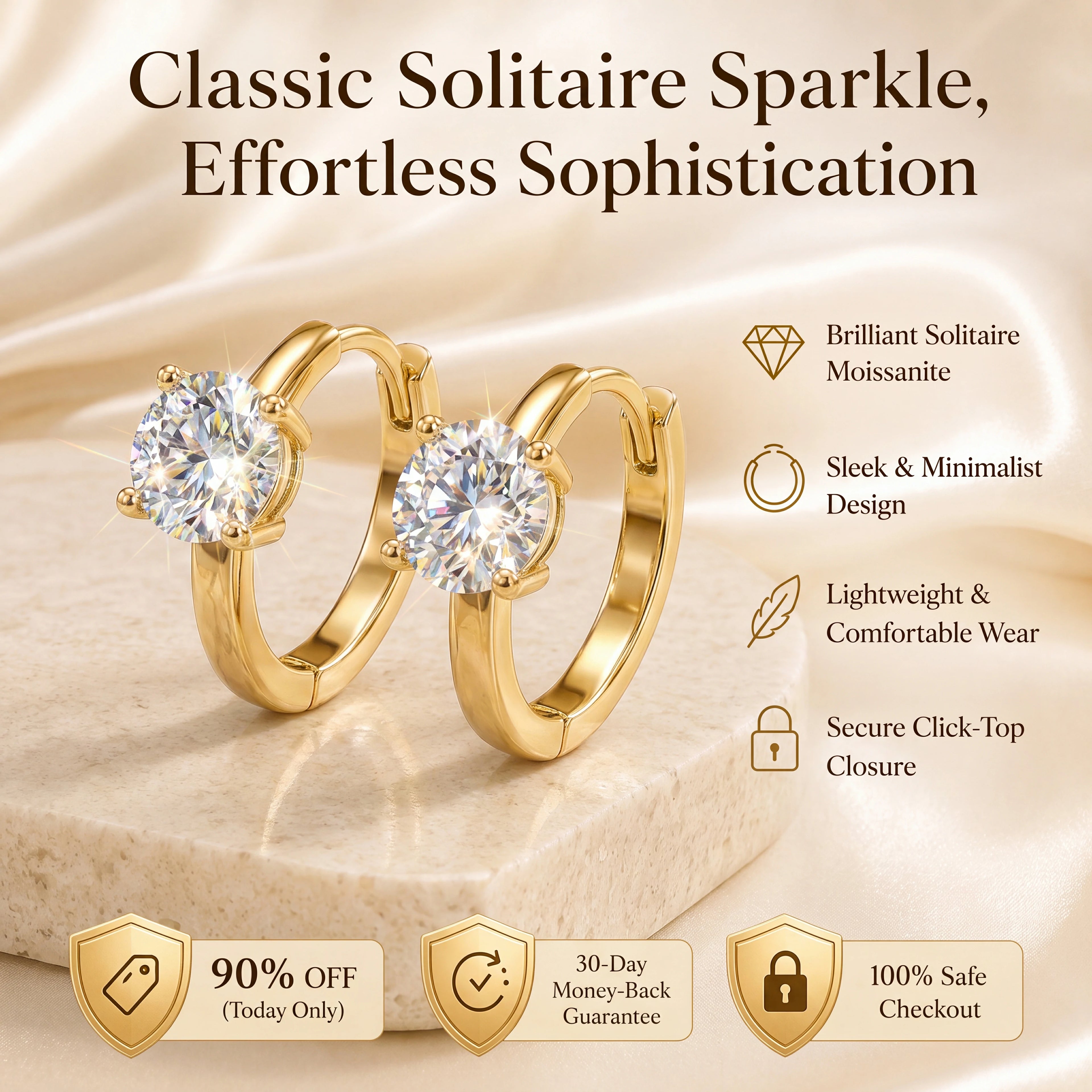 🔥LAST DAY 90% OFF: The "Anti-Droop" Solitaire Huggies (Passes Diamond Tester!)