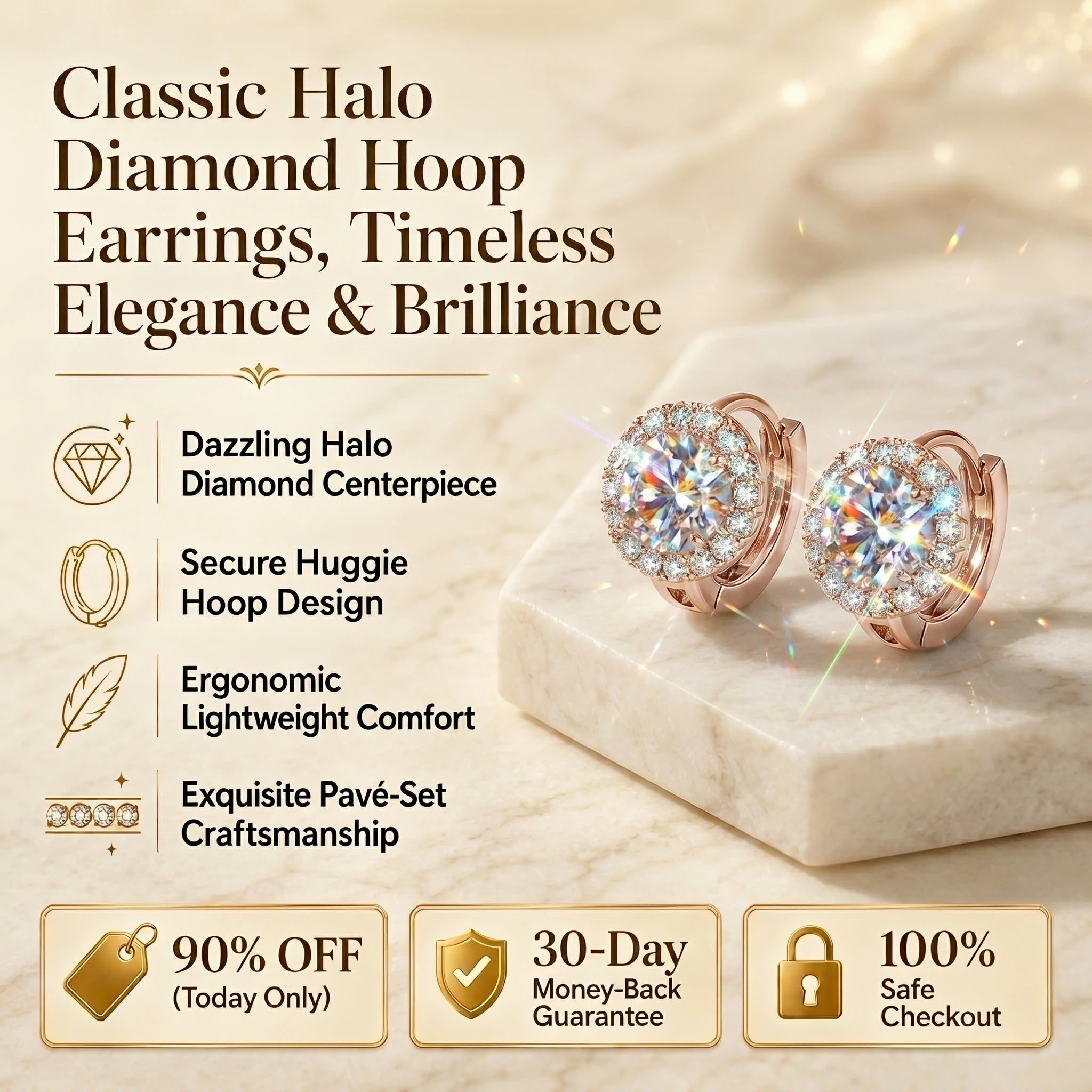 🔥 LAST DAY 90% OFF : Classic Halo Diamond Huggie Hoop Earrings – Timeless Elegance & Secure Brilliance