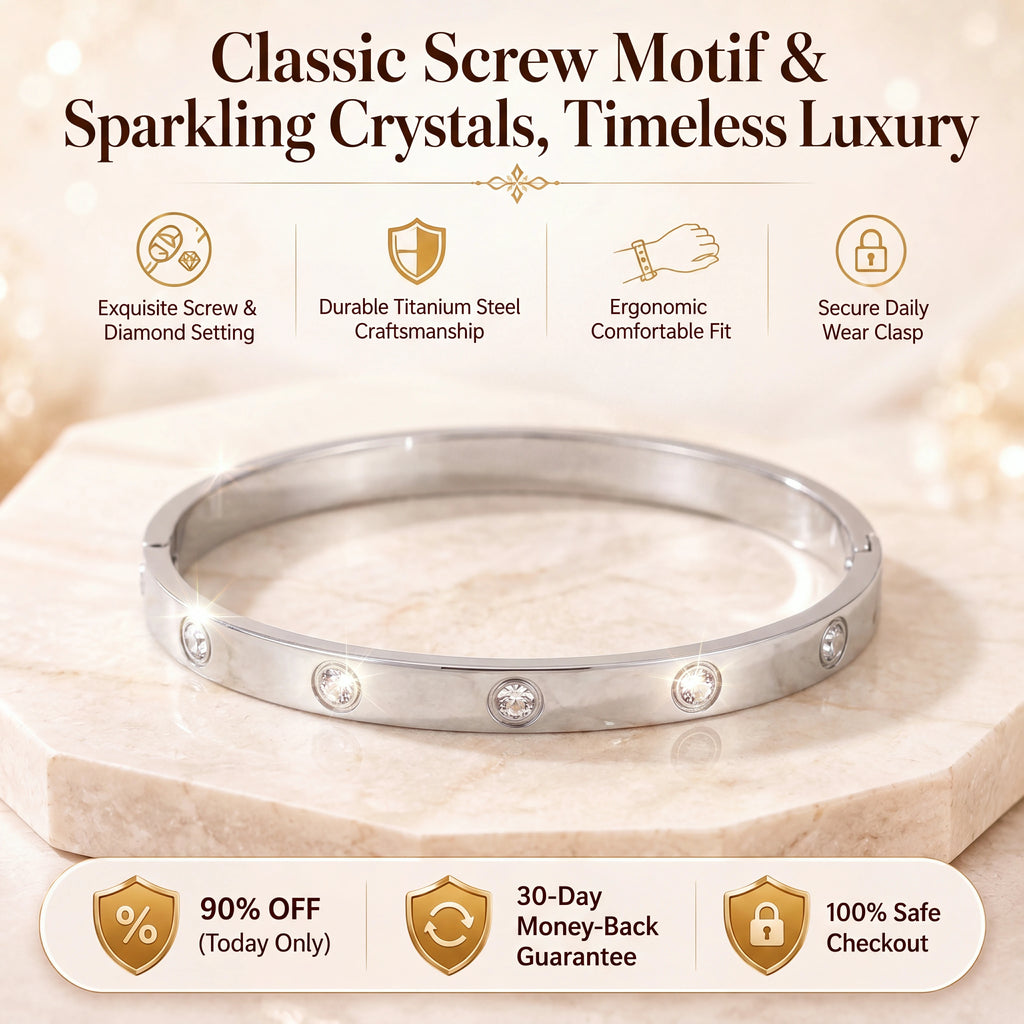 🔥 LAST DAY 90% OFF : Classic Screw Motif & Sparkling Crystal Bangle Bracelet – Timeless Luxury & Waterproof Titanium Steel