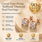 🔥 LAST DAY 90% OFF : Classic Four-Prong "Bullhead" Diamond Stud Earrings (Secure Screw-Back) – Timeless Brilliance & Sleep-Friendly Comfort