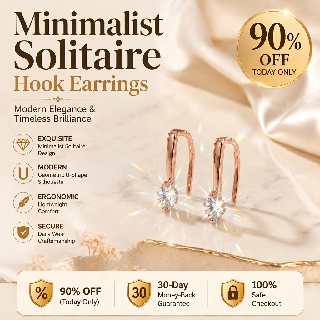 🔥 LAST DAY 90% OFF : Minimalist Solitaire U-Shape Hook Earrings – Easy-On Comfort & Timeless Brilliance