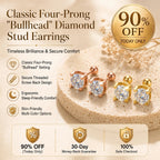 🔥 LAST DAY 90% OFF : Classic Four-Prong "Bullhead" Diamond Stud Earrings (Secure Screw-Back) – Timeless Brilliance & Sleep-Friendly Comfort