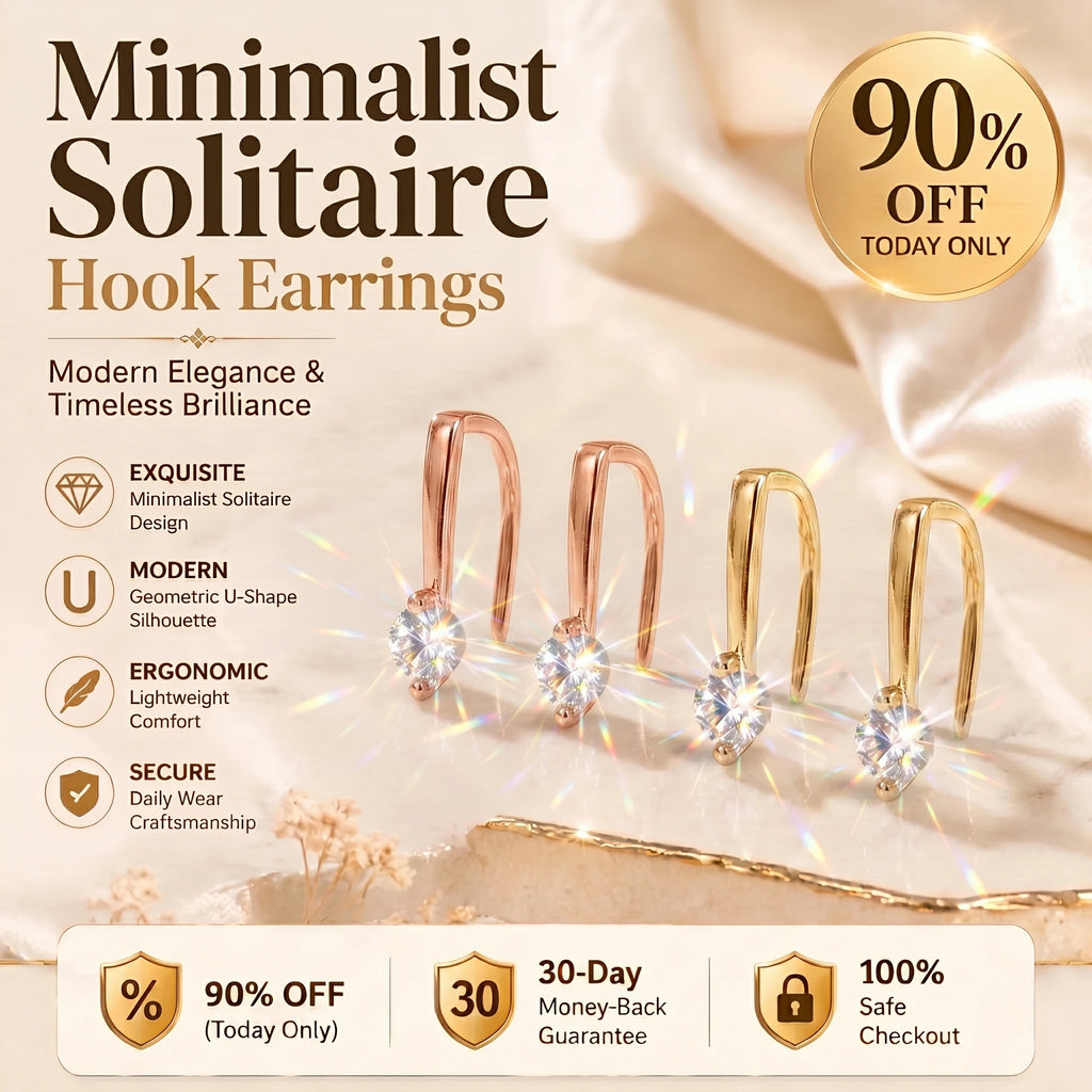 🔥 LAST DAY 90% OFF : Minimalist Solitaire U-Shape Hook Earrings – Easy-On Comfort & Timeless Brilliance