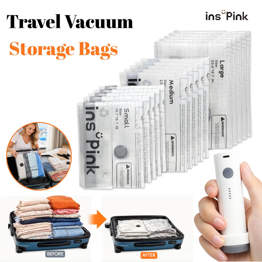 Vacuum Bags for Travel with USB Rechargeable Electric Pump, Durable Lightweight Storage Organizer, Space Saving Compression Bags , Portable Clothes Storage Organizer, Travel Packing Pouch for Garment & Outdoor Camping - Memorial Day Sale Deals