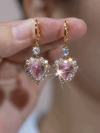 🔥 LAST DAY 90% OFF : Radiant Pink Heart Charm Drop Earrings – Captivating Sparkle & Featherlight Elegance
